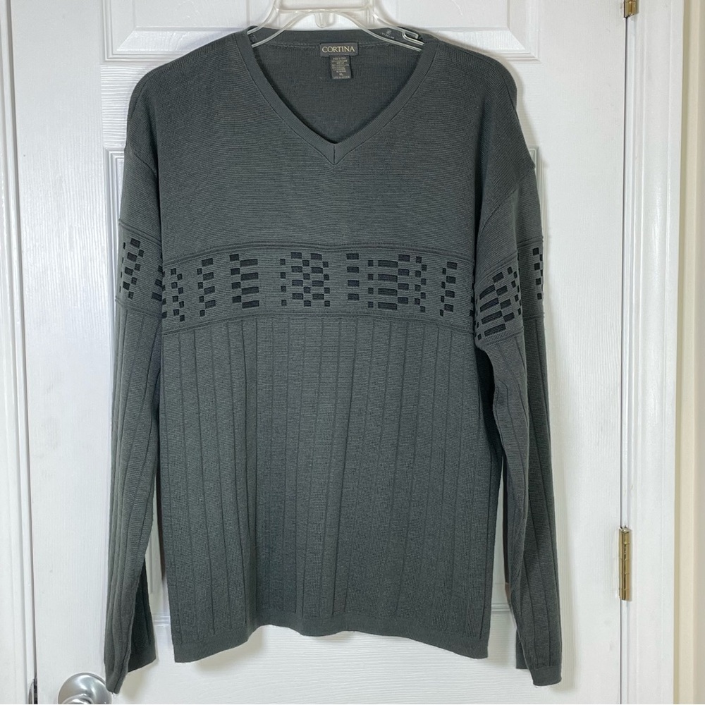 Cortina Mens Grey Long Sleeve Sweater Size XL Wool Blend Italy Classic